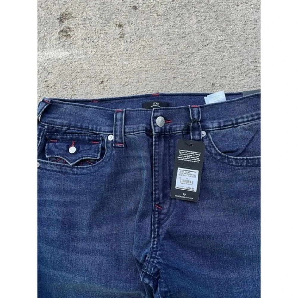 True Religion Geno Big T Flap Relaxed Slim Jeans Mens 36x30 Dark Wash Blue Denim
